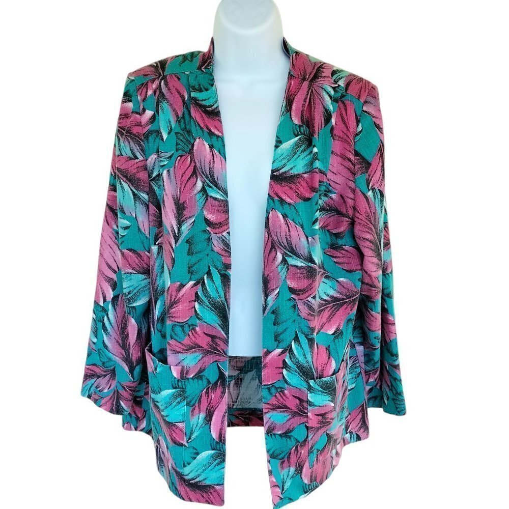 (387) Vintage Pykettes Open Front Floral Print Blazer